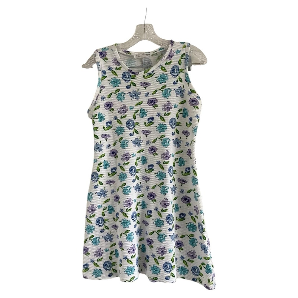 YOUNIQUE (NWT) Summer WhiteBluePurple Floral Sleeveless Knee Length Dress-LARGE